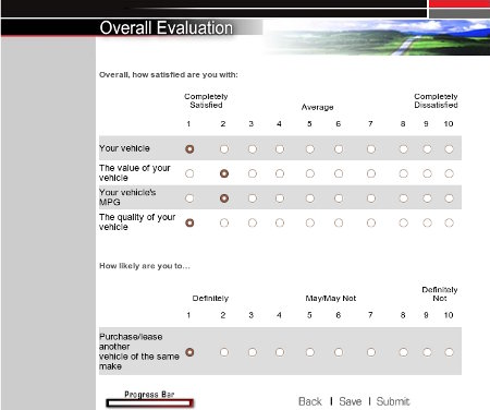 Toyota Durability Product Quality Survey - Overall Satisfaction Form